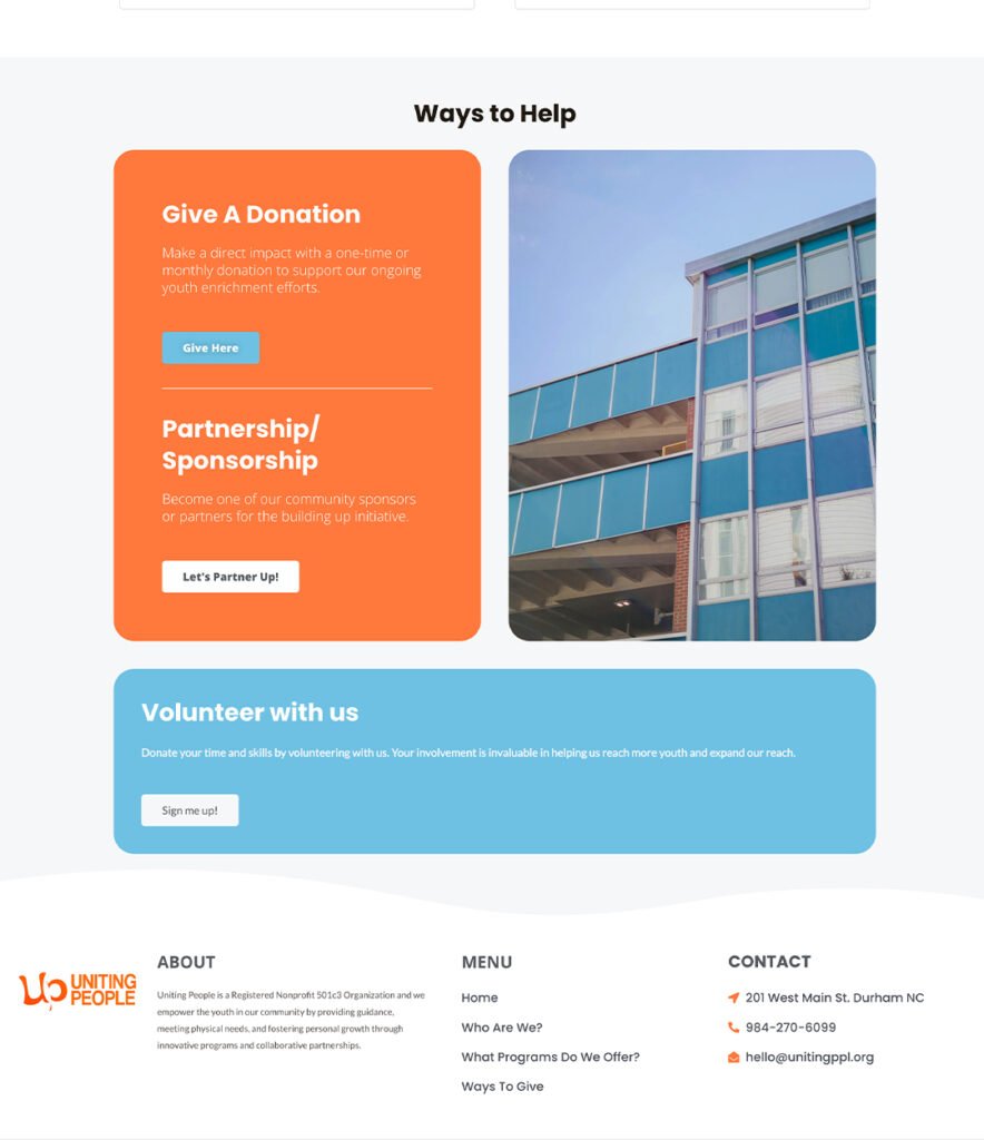 Our work Uniting People Nonprofit Website Design and Development.