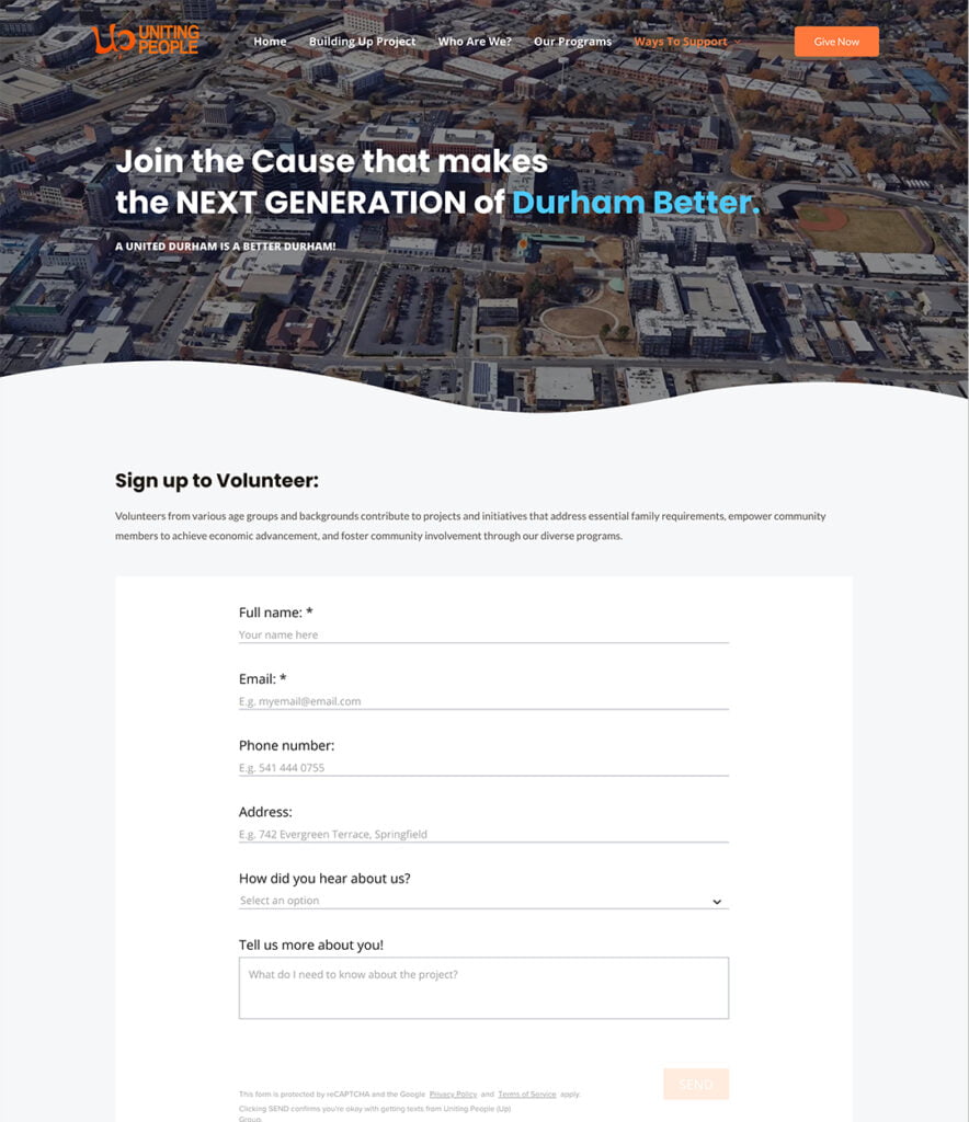 Our work Uniting People Nonprofit Website Design and Development.