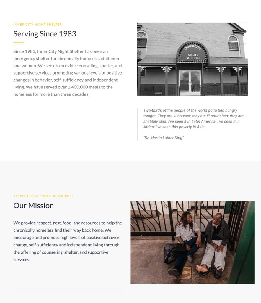 Our Work Website Design for Inner City Night Shelter