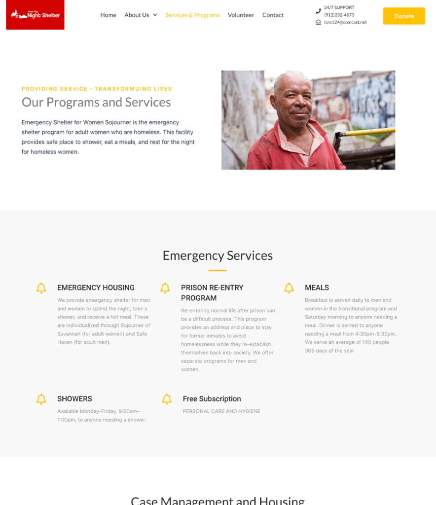 Our Work Website Design for Inner City Night Shelter